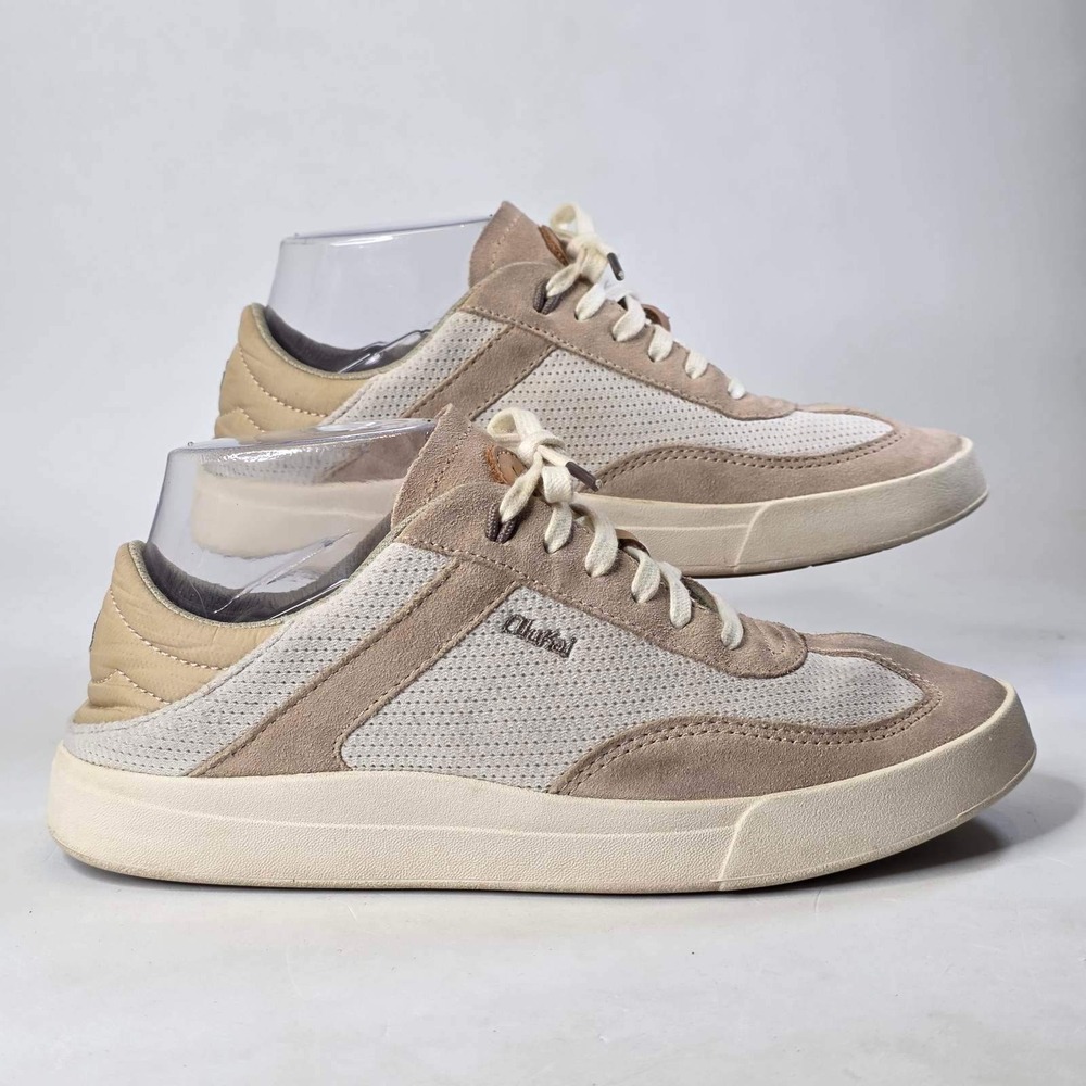 OluKai Kilea Sneakers Women's Size 7 Tan Cream Suede Mesh Lace Up Comfort Shoes